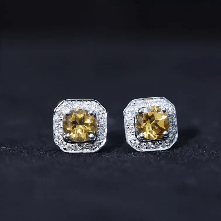 1.25 CT Vintage Inspired Citrine and Diamond Stud Earrings