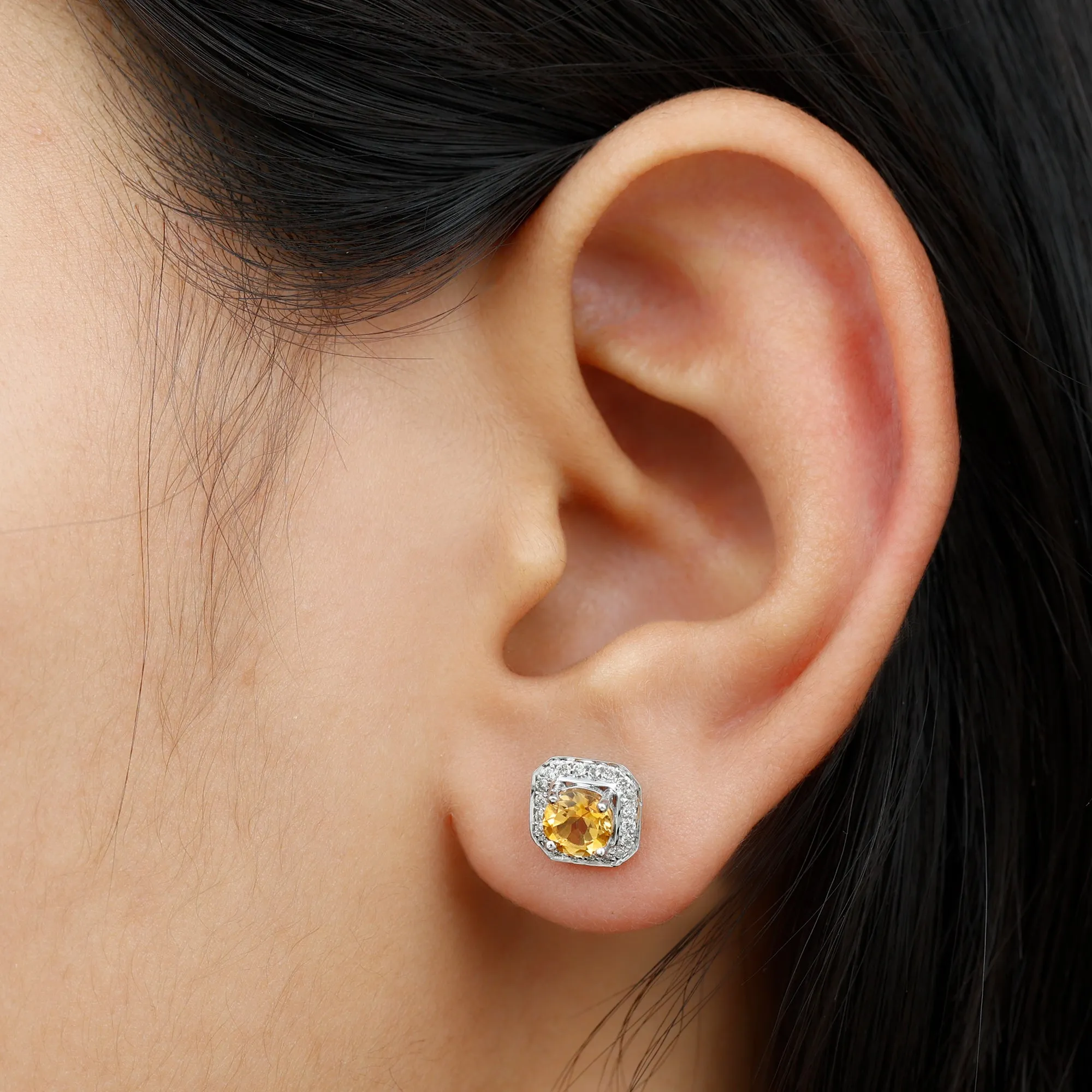 1.25 CT Vintage Inspired Citrine and Diamond Stud Earrings
