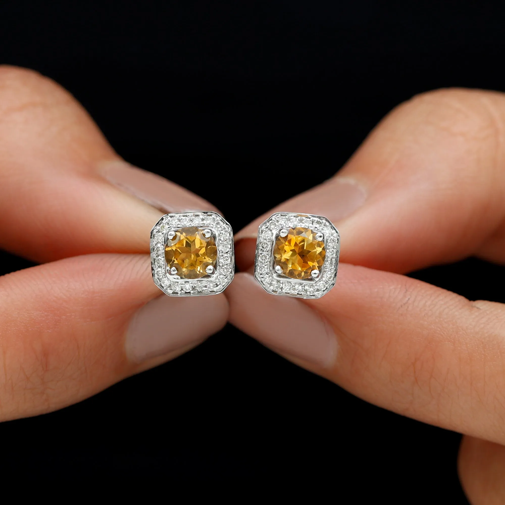 1.25 CT Vintage Inspired Citrine and Diamond Stud Earrings