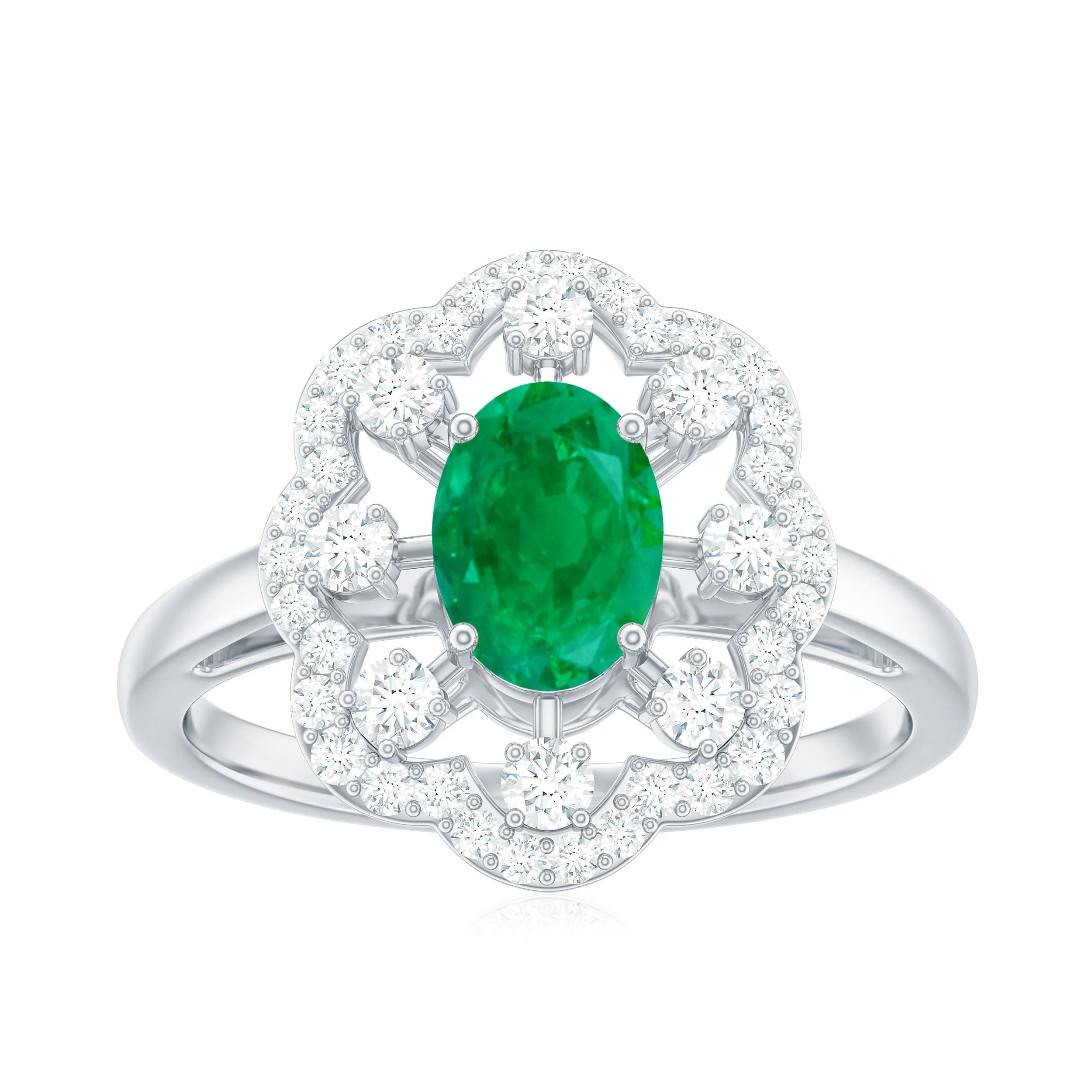 1.75 CT Oval Cut Emerald and Moissanite Vintage Statement Ring