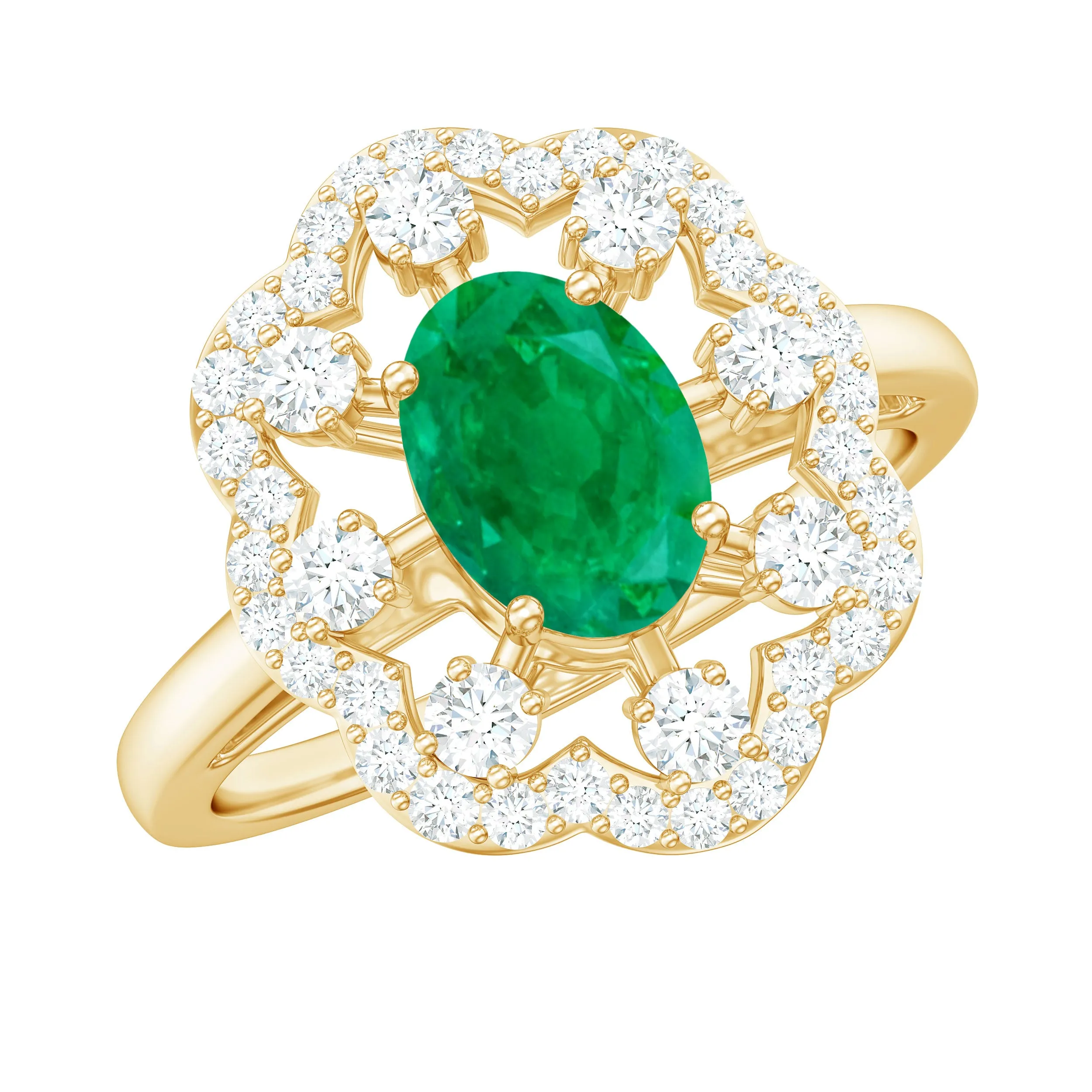 1.75 CT Oval Cut Emerald and Moissanite Vintage Statement Ring