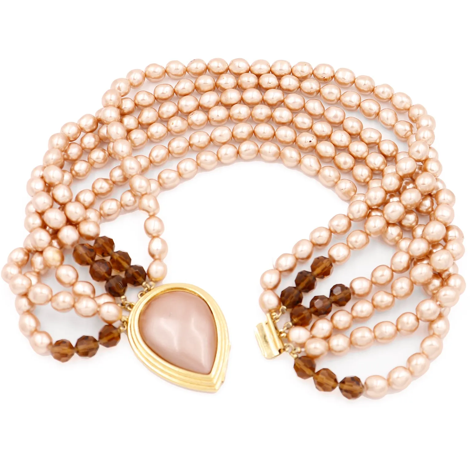 1980s Yves Saint Laurent Faux Pearl & Crystal Necklace w Teardrop Earrings