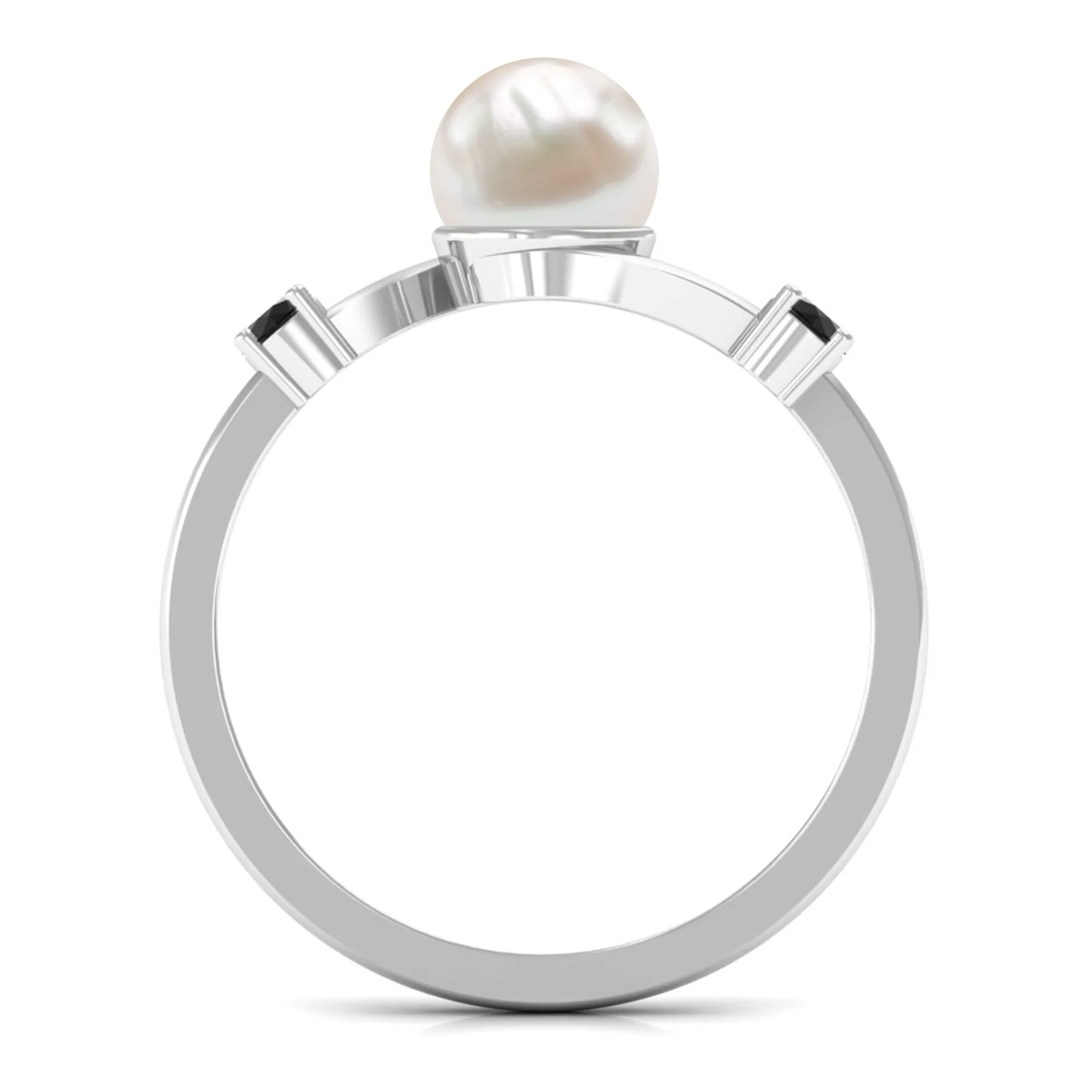 2 CT Freshwater Pearl Bypass Engagement Ring with Black Diamond
