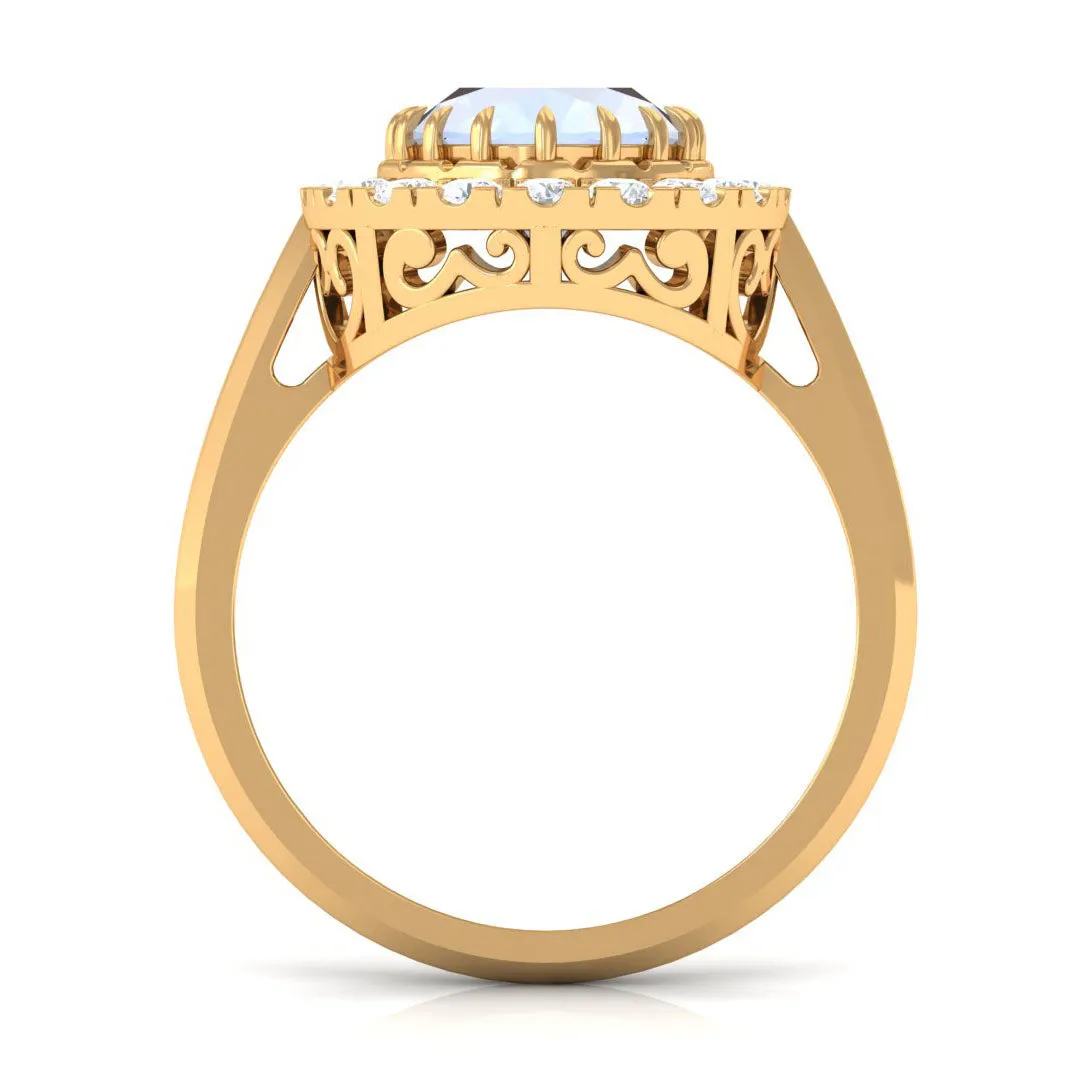 2.50 CT Vintage Claw Set Moonstone Engagement Ring with Moissanite Halo
