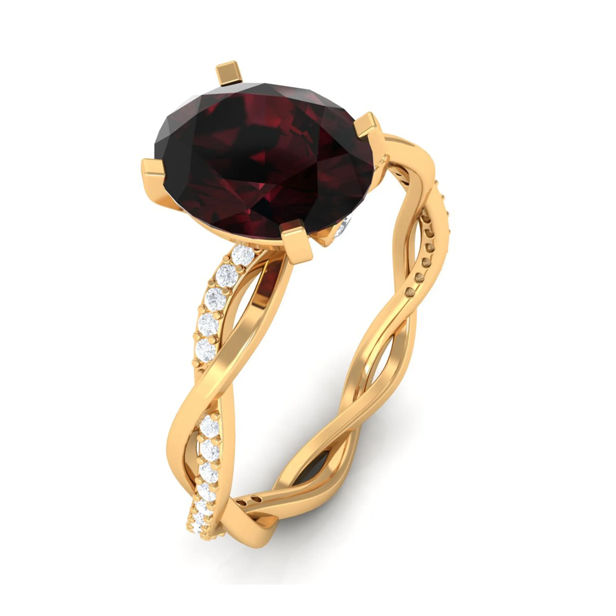 3.75 CT Oval Garnet and Diamond Braided Engagement Ring