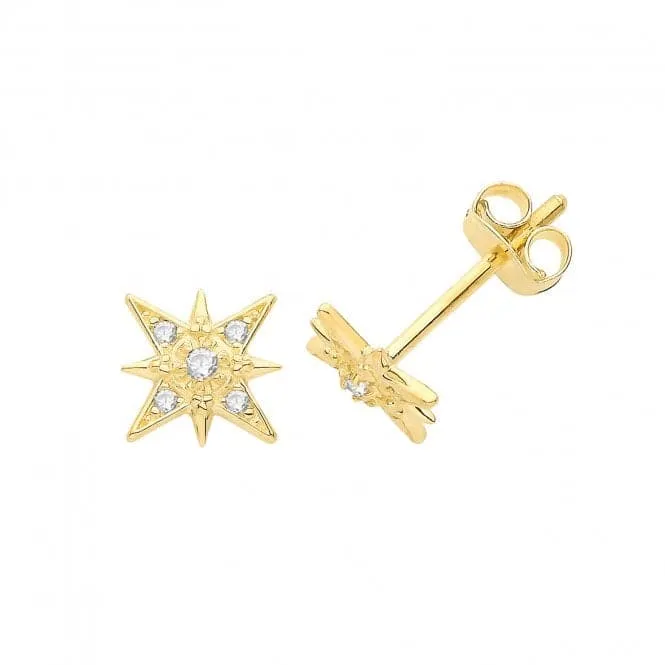 9CT Yellow Gold Star Stud Earrings with Zirconia Detail ES1663