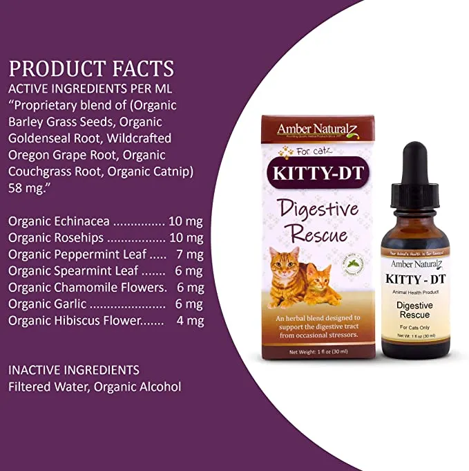 Amber Naturalz Kitty-DT: Digestive Rescue - Botanical for pets - Digestive Support for Felines, 1 Ounce