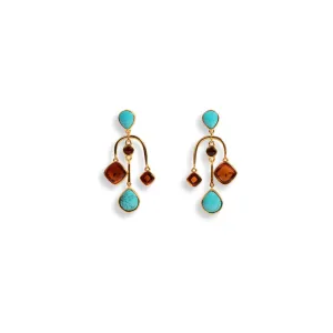 Asymmetrical Amber and Turquoise Earrings