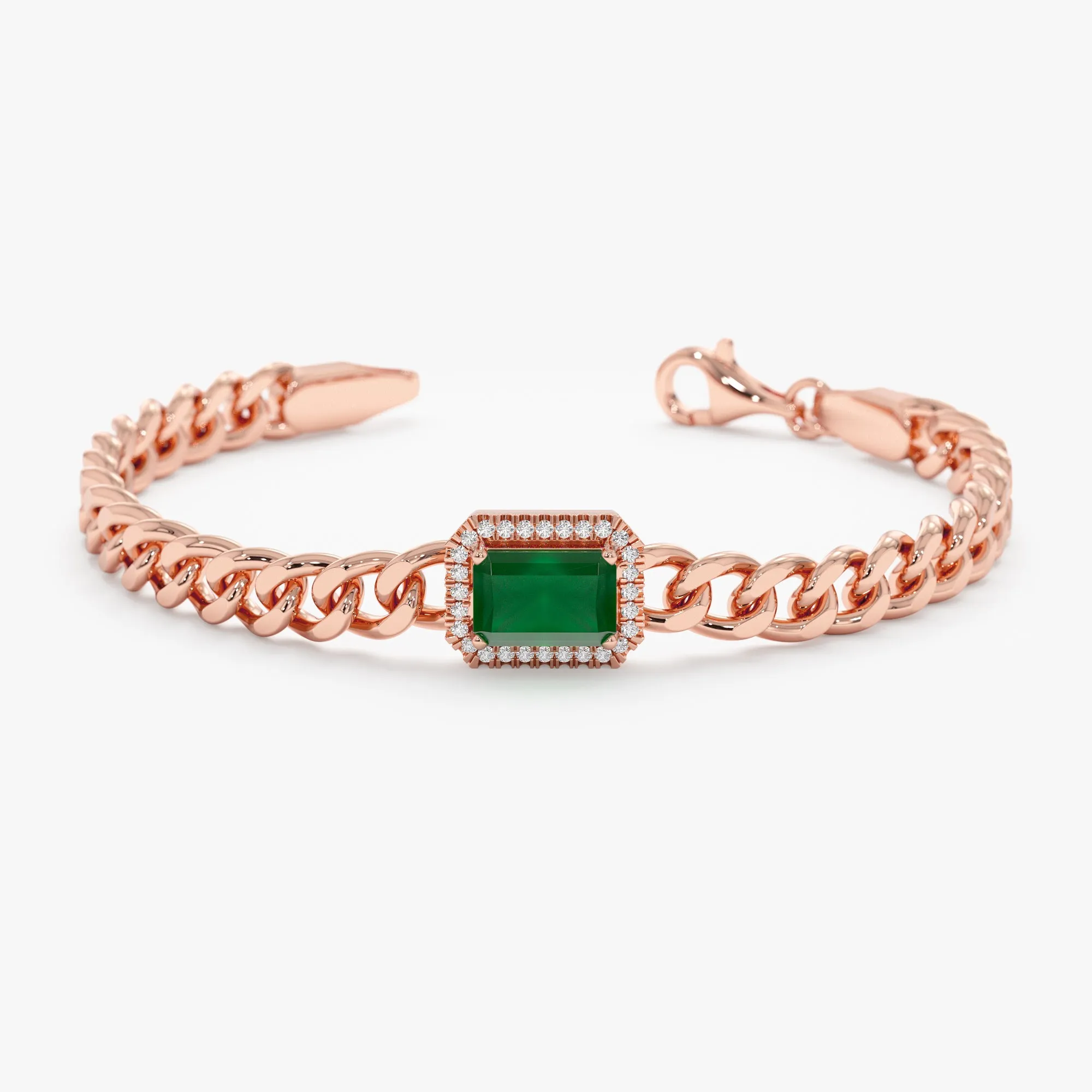 Bold Emerald & Diamond Cuban Chain Bracelet, Juliet