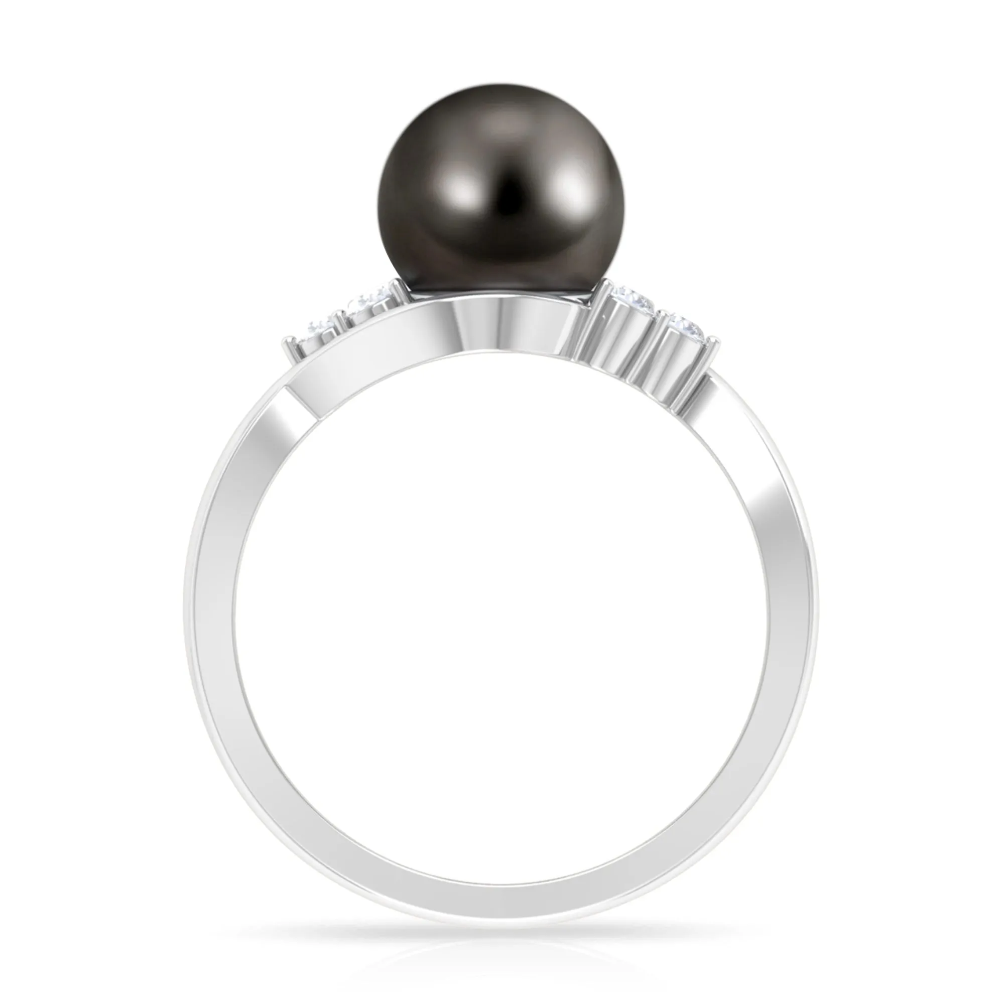 Bypass Tahitian Pearl Engagement Ring with Diamond Trio