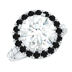 Certified Moissanite Halo Engagement Ring with Lab Created Black Diamond