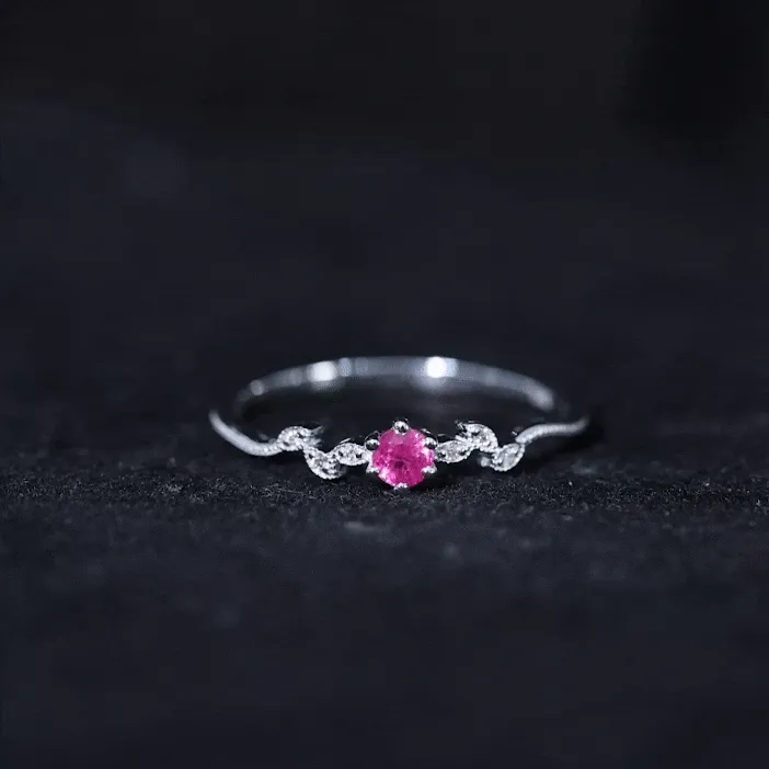 Certified Ruby and Diamond Leaf Branch Promise Ring