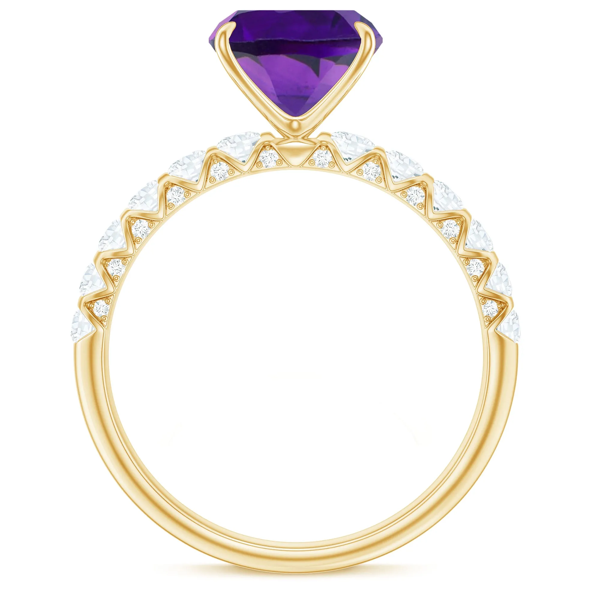 Cushion Cut Amethyst Solitaire Engagement Ring with Diamond