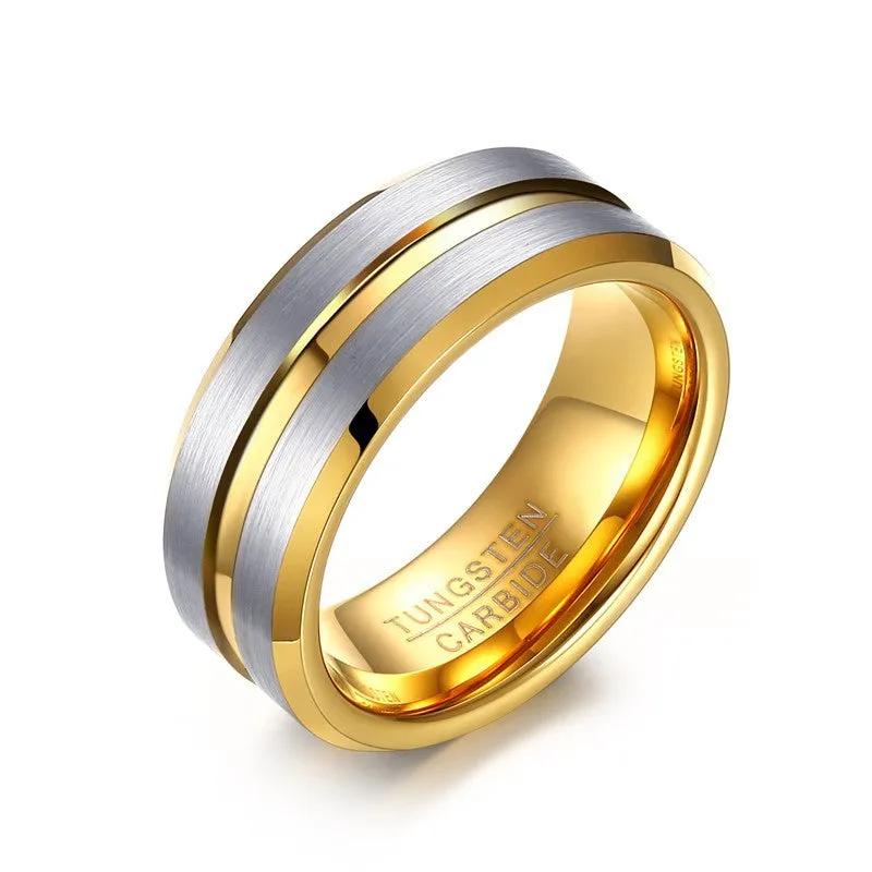 Custom Engraved Mens Tungsten Ring Gold