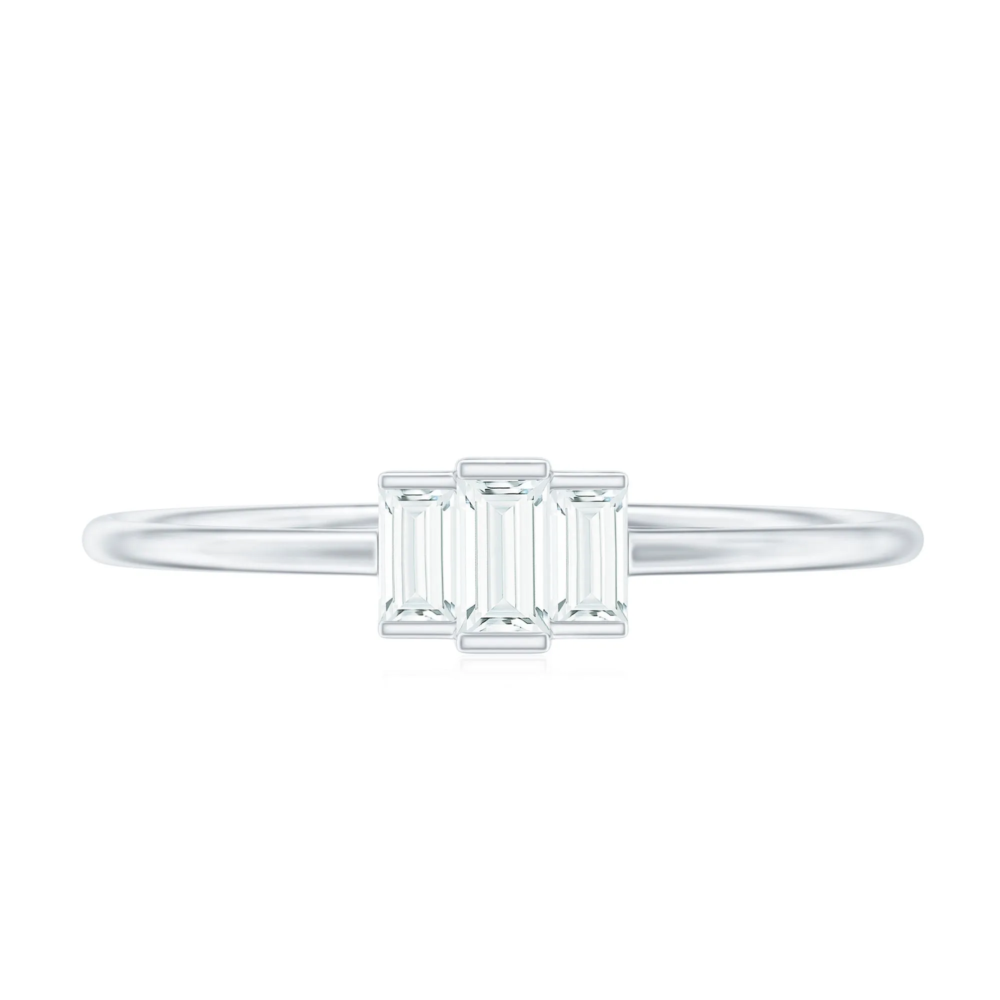 Dainty Baguette Cut Moissanite Three Stone Promise Ring