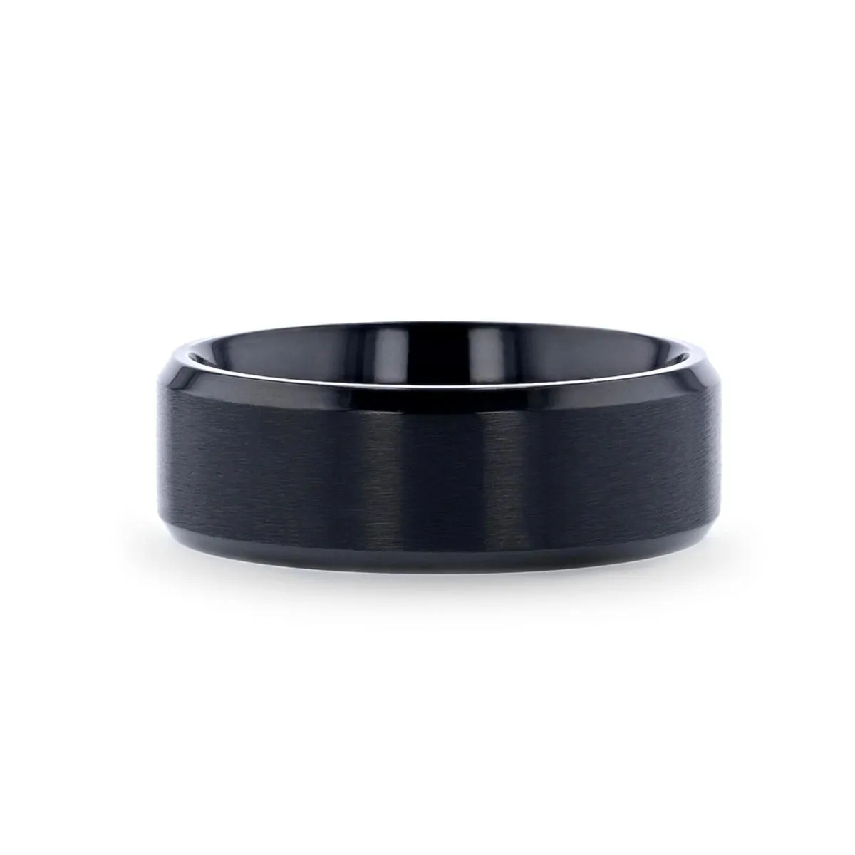 ELYSIAN | Black Titanium Ring, Black Brushed Beveled Edges
