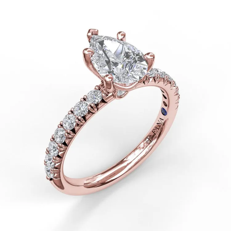 Five-Prong Pear Cut Solitaire Ring With Pave