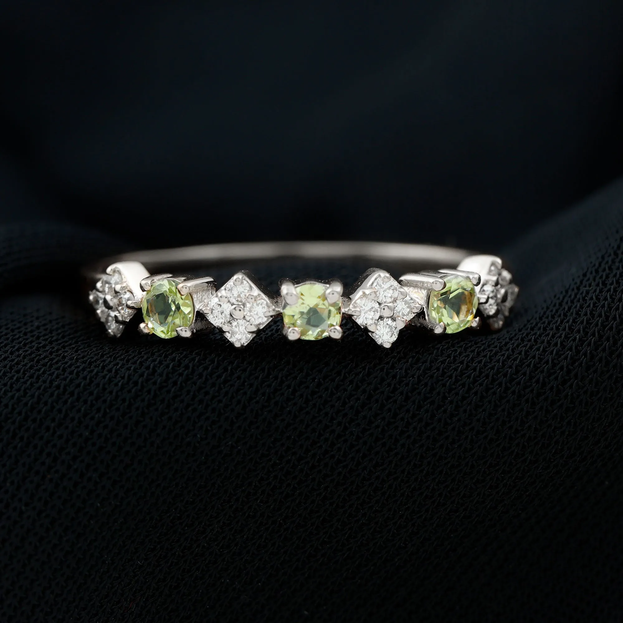 Genuine Peridot and Diamond Half Eternity Ring