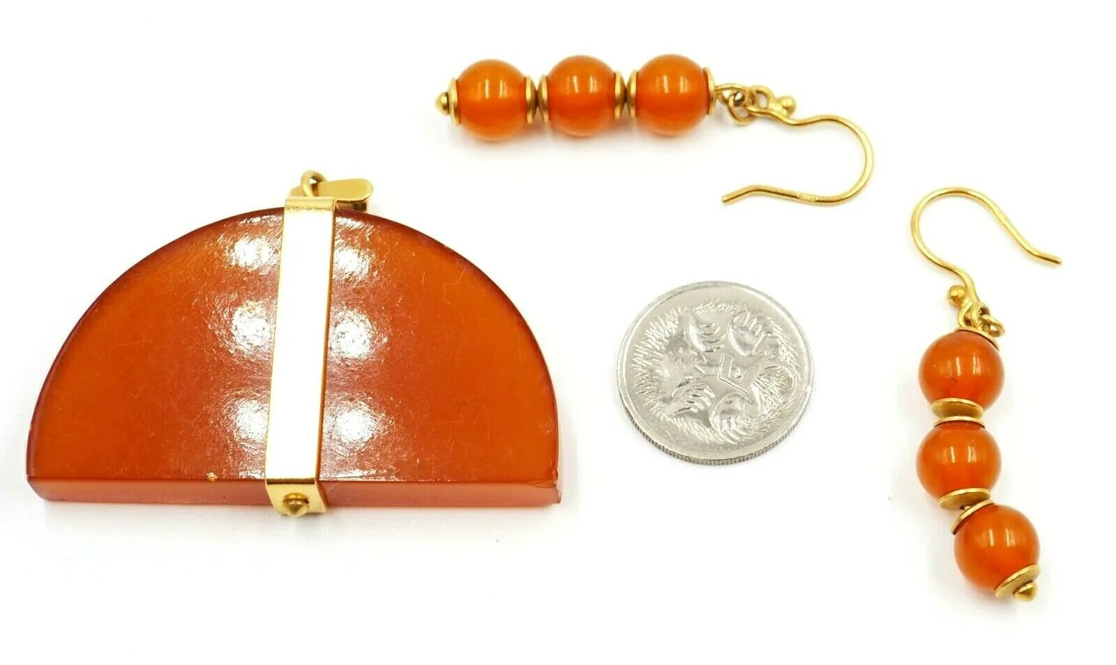 Gold Plated Glass Pendant & Earring Set Fashion Vintage Jewellery Drop Earrings
