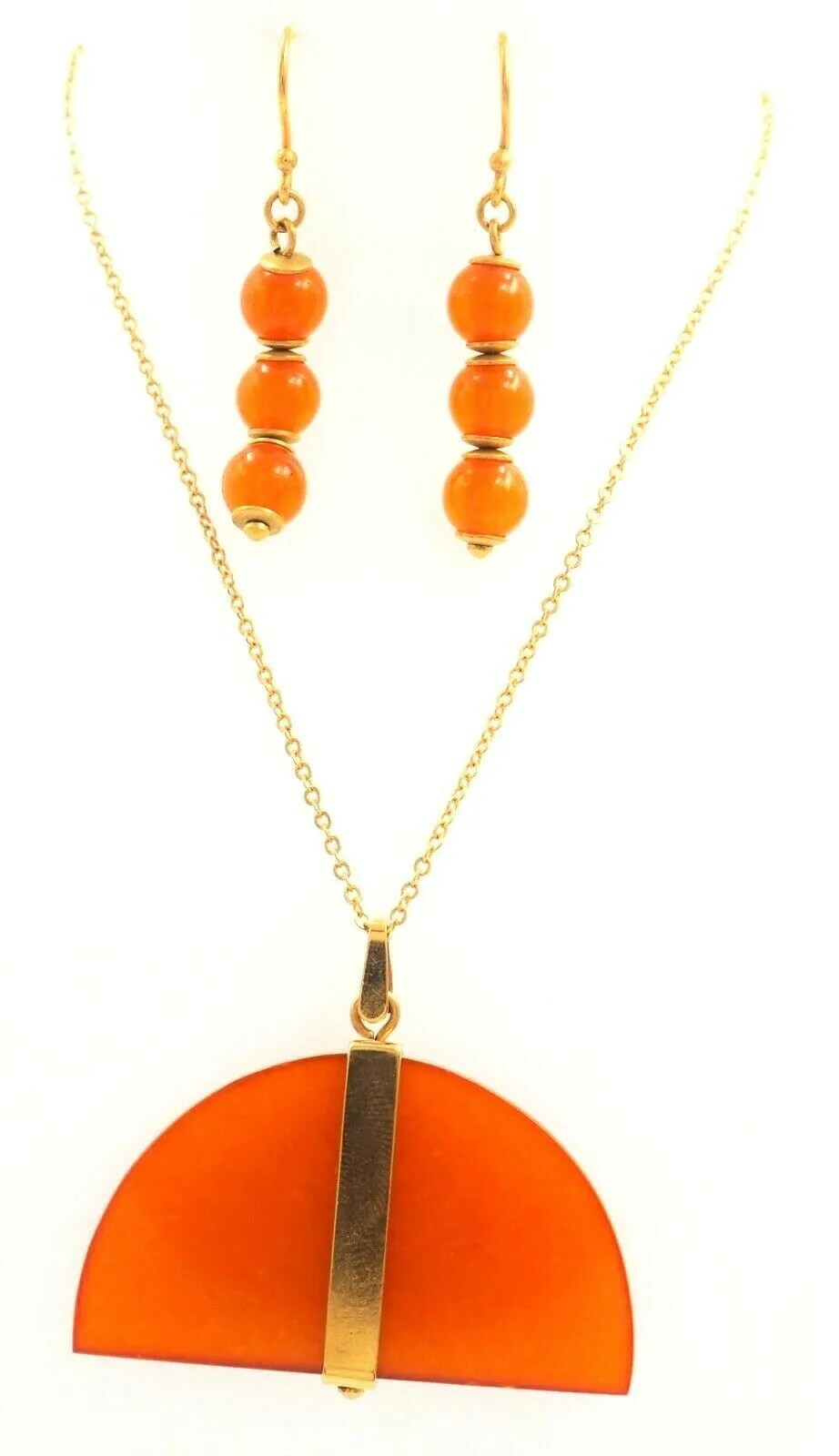 Gold Plated Glass Pendant & Earring Set Fashion Vintage Jewellery Drop Earrings