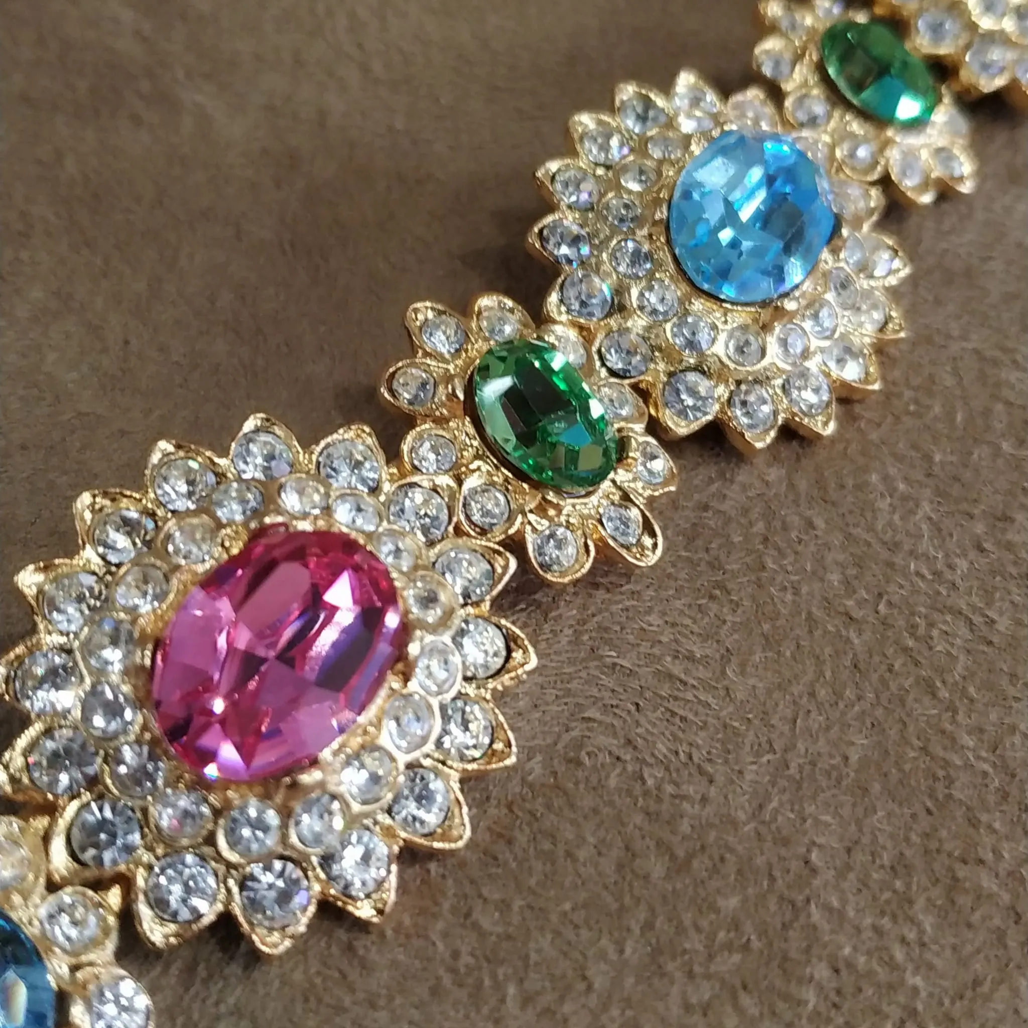 Kenneth Jay Lane Pink Green Blue Sparkling Gem Bracelet