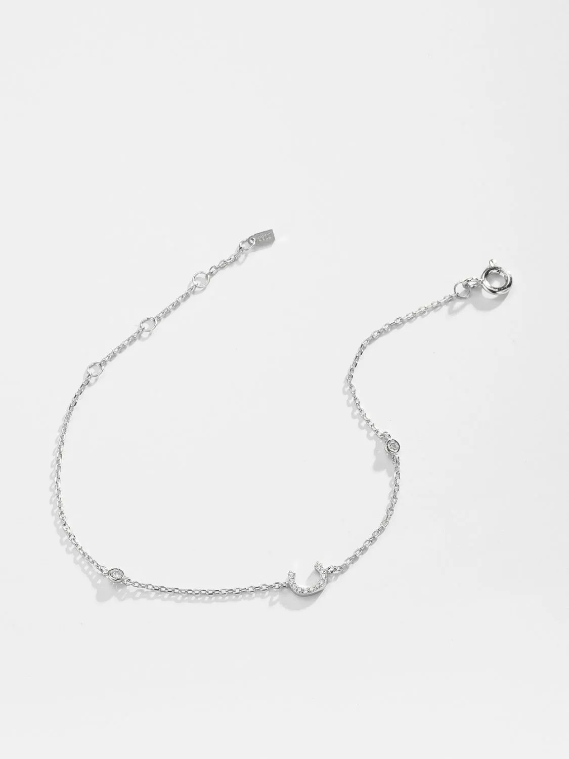 Letter Initial Bracelet, A To F Zircon 925 Sterling Silver Dainty Bracelet