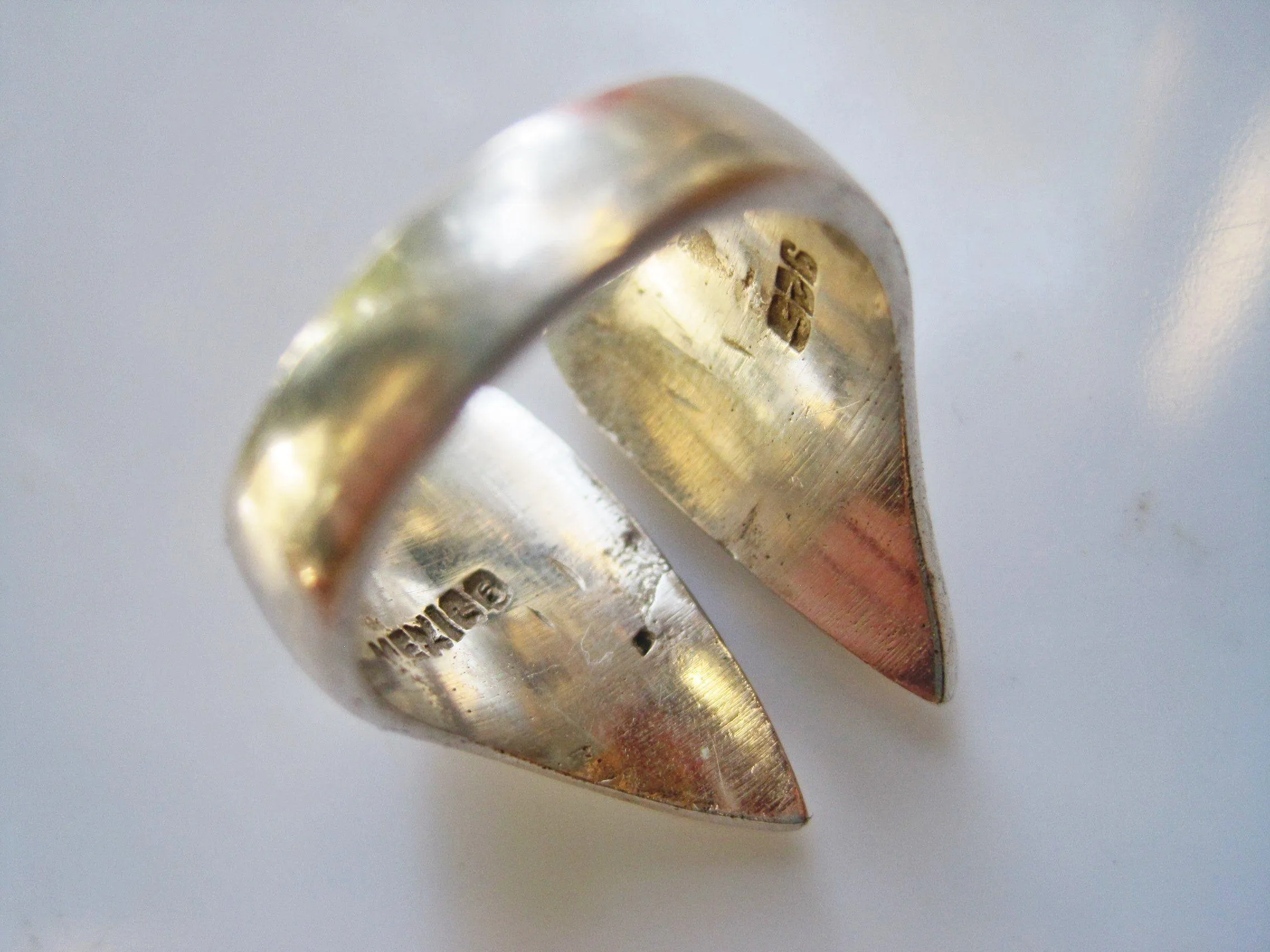 Modernist Mexican Silver Ring with Open Face Size 8