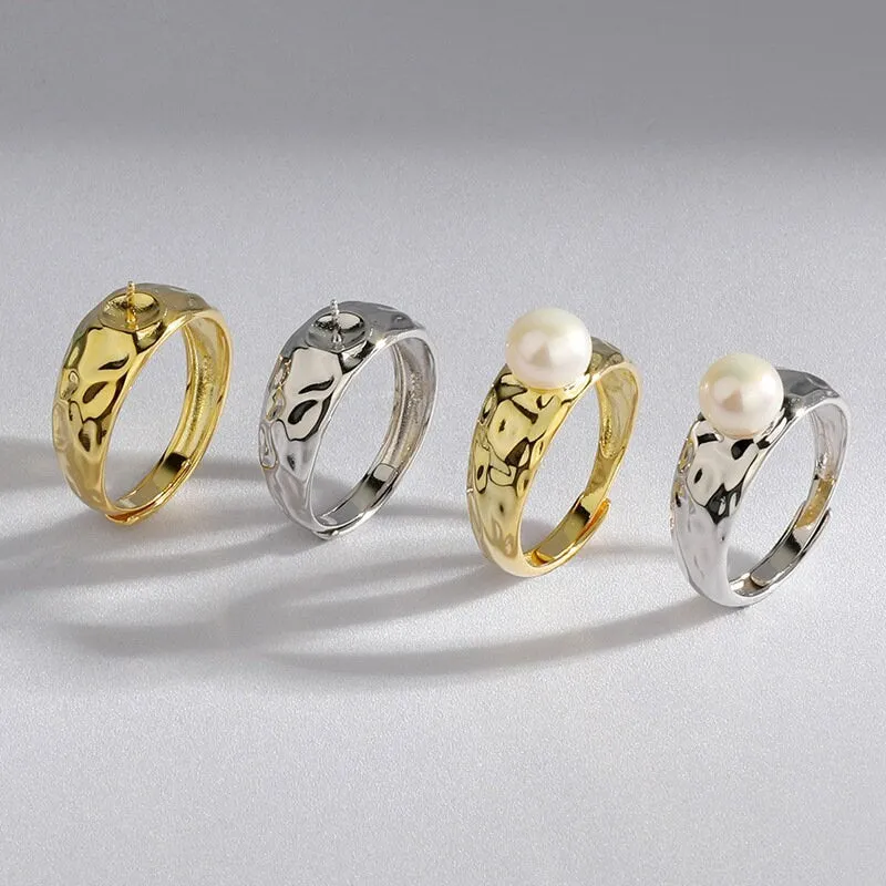 Ring Blank Pearl Setting 7 mm 925 Solid Sterling Silver Gold Bezel Flower Cup Adjustable For One Bead DIY Jewelry Finding Wholesale 1pc