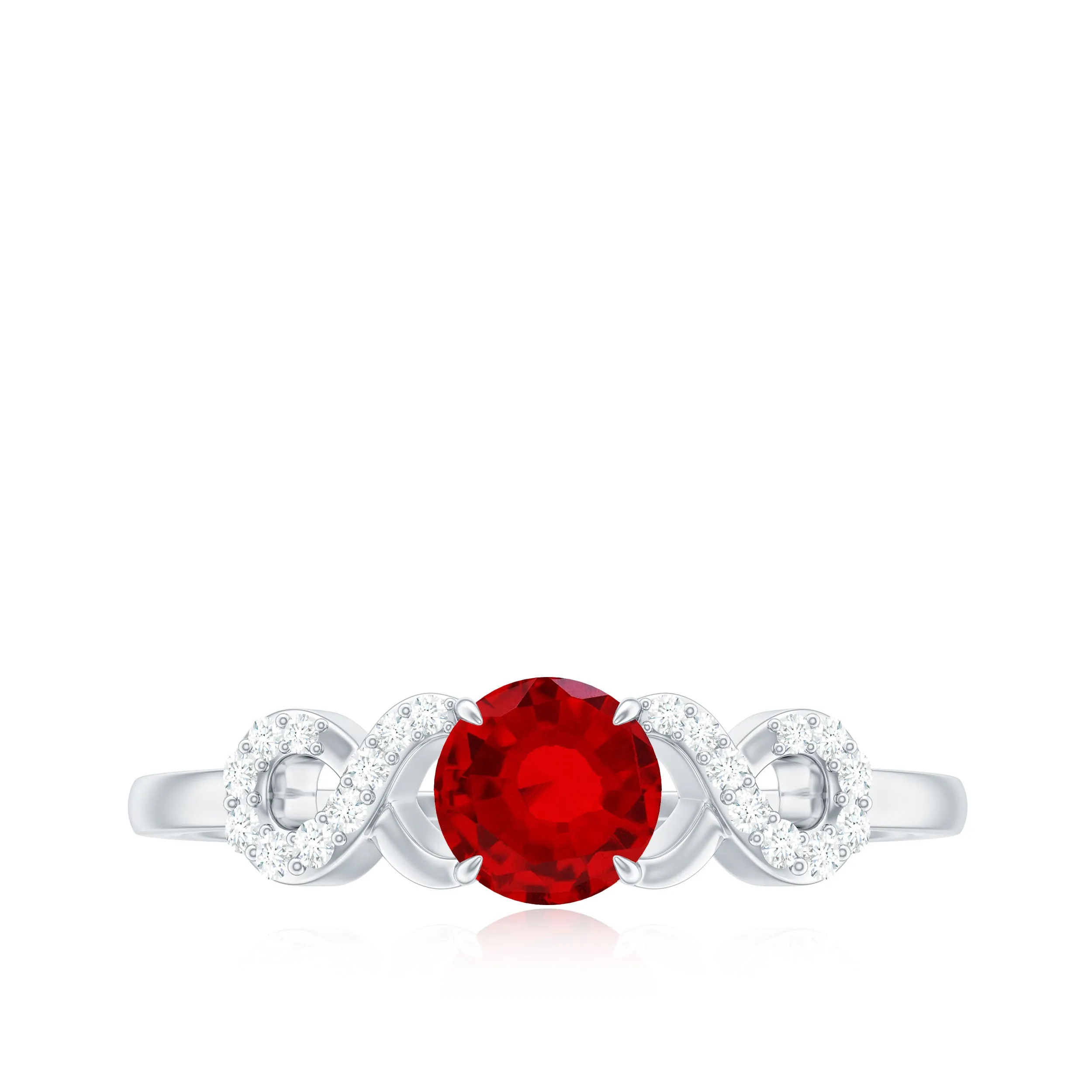 Round Shape Lab Grown Ruby Solitaire Infinity Ring with Diamond