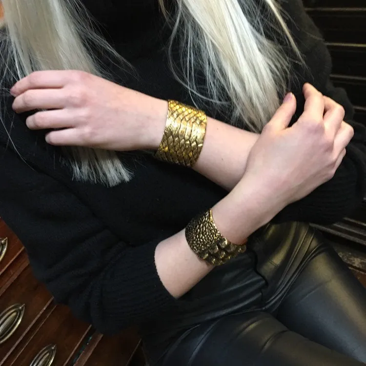 Saint Laurent Cuff Bracelet in crocodile skin effect Gold Plated