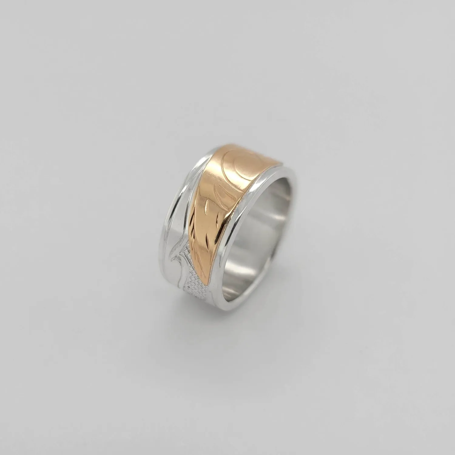 Silver 3/8" Band with Gold Salmon