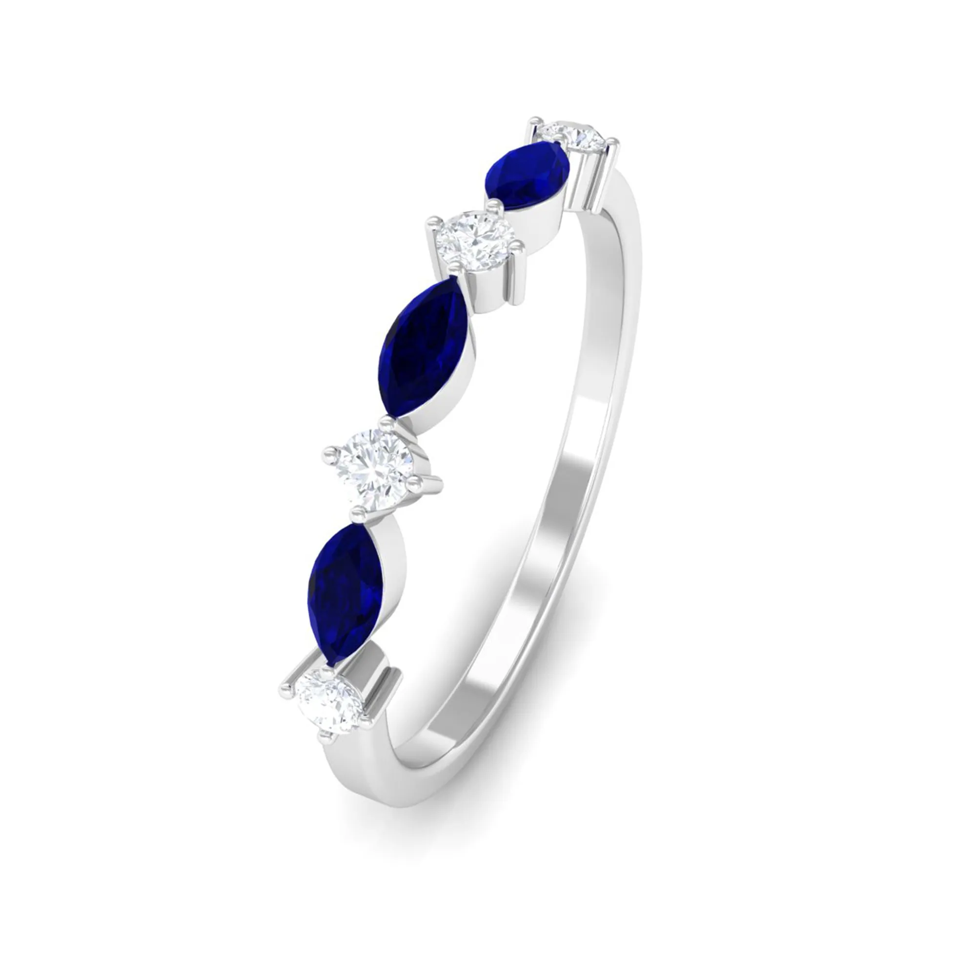 Simple Blue Sapphire and Diamond Half Eternity Band Ring