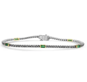 Sincerely, Springer's 14k White and Yellow Gold Diamond and Emerald Tennis Bracelet