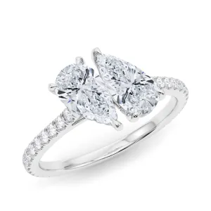 Twin Pear North-South Pave Diamond Ring