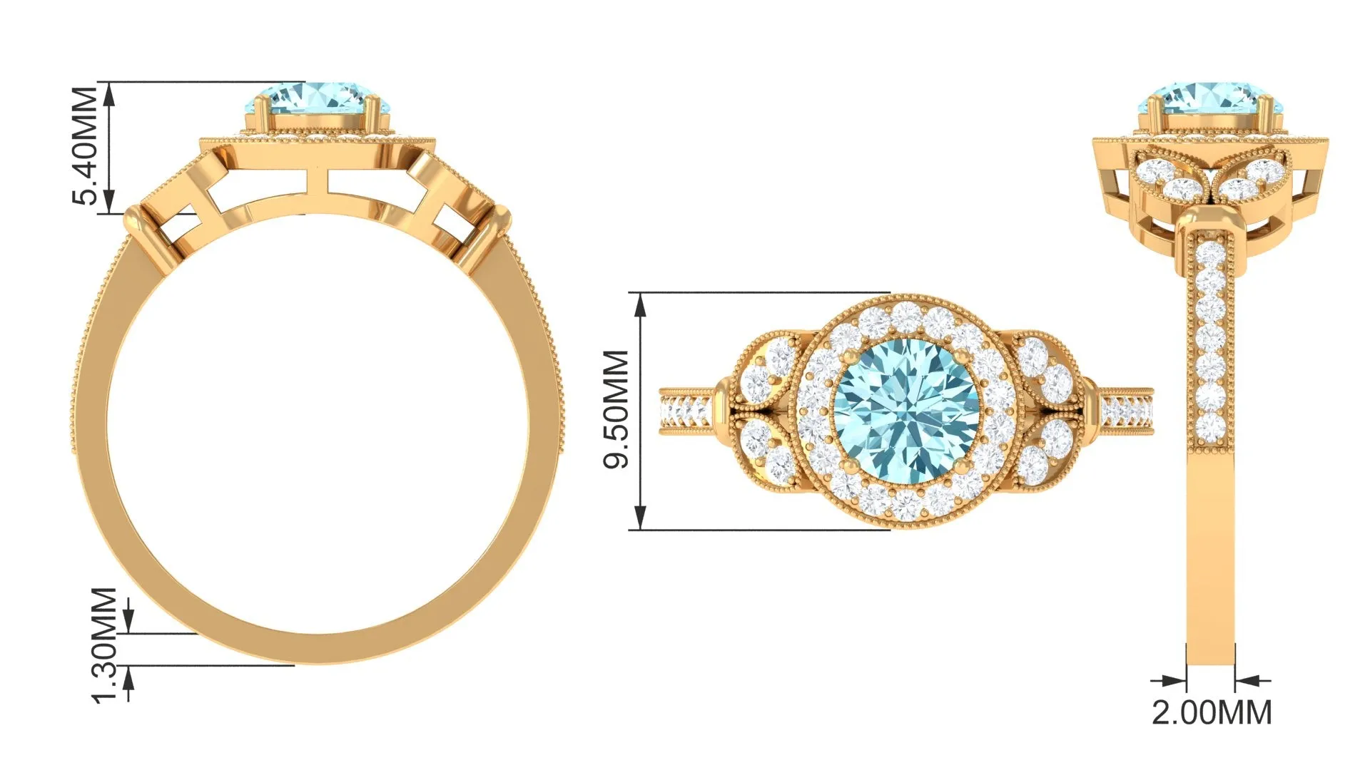 Vintage Inspired Aquamarine Engagement Ring with Diamond