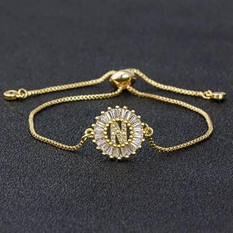 Zircon Bejewel Initial Letter Charm Bracelet