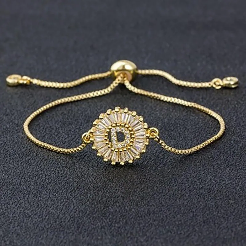 Zircon Bejewel Initial Letter Charm Bracelet